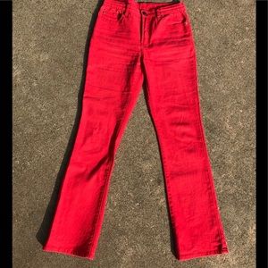 DG2 Diane Gilman red denim straight leg jeans